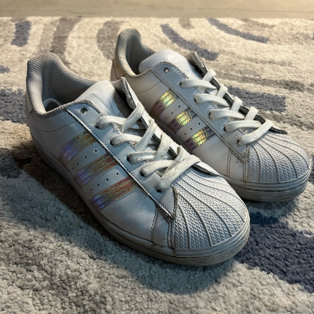 Adidas White and Silver Sneakers Iconic Shell Toe Design